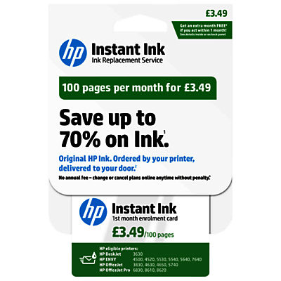 HP Instant Ink Enrolment Card, 100 Pages HP Instant Ink Enrolment Card, 100 Pages